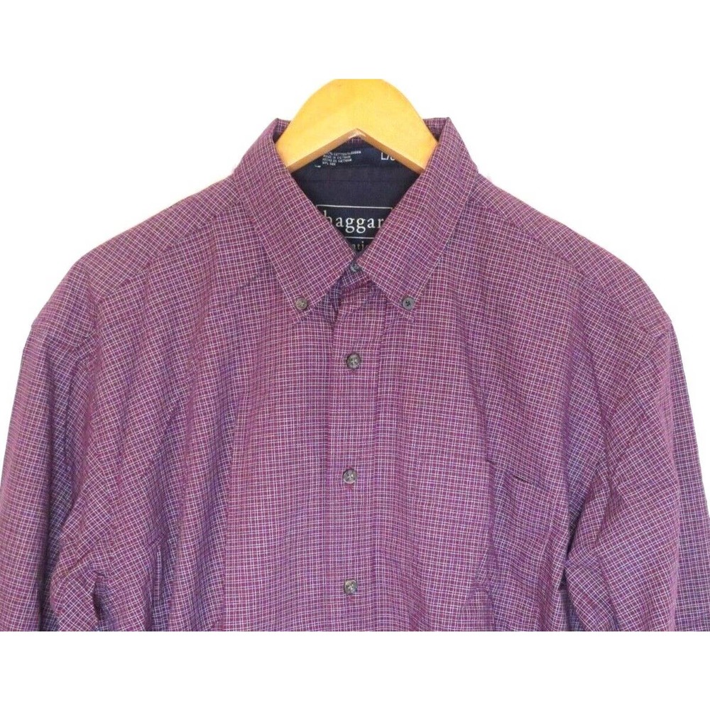Haggar Generations Men’s Dress Shirt Cotton Checkered Long Sleeve Button Size L
